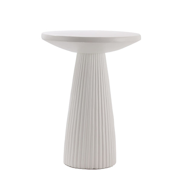 English Elm White Fluted Round Pedestal Accent Table Weatherproof Mgo for Patio or Living Room W5351P486725