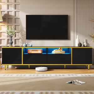 English Elm Vibe 70.9'' Modern Tv Stand For 80-Inch Tvs, Stylish Entertainment Center With Led Lights & Storage N724P284377B-GIGA
