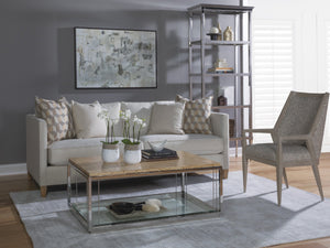 Lexington Artistica Home Thatch Rectangular Cocktail Table - Contemporary Design With Rattan Marquetry & Glass Shelf Elegance Light Golden Brown Wood 2126-945c