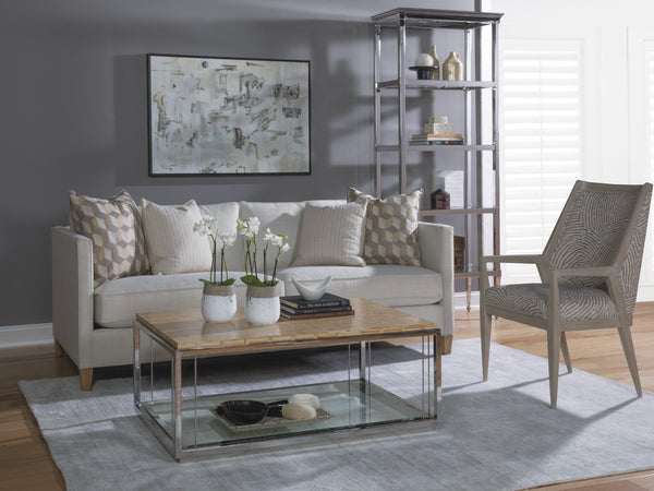 Lexington Artistica Home Thatch Rectangular Cocktail Table - Contemporary Design With Rattan Marquetry & Glass Shelf Elegance Light Golden Brown Wood 2126-945c