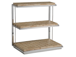 Lexington Artistica Home Thatch Three Tiered Spot Table - Contemporary Rattan Marquetry Design On Polished Stainless Steel Base Light Golden Brown Wood 2126-955