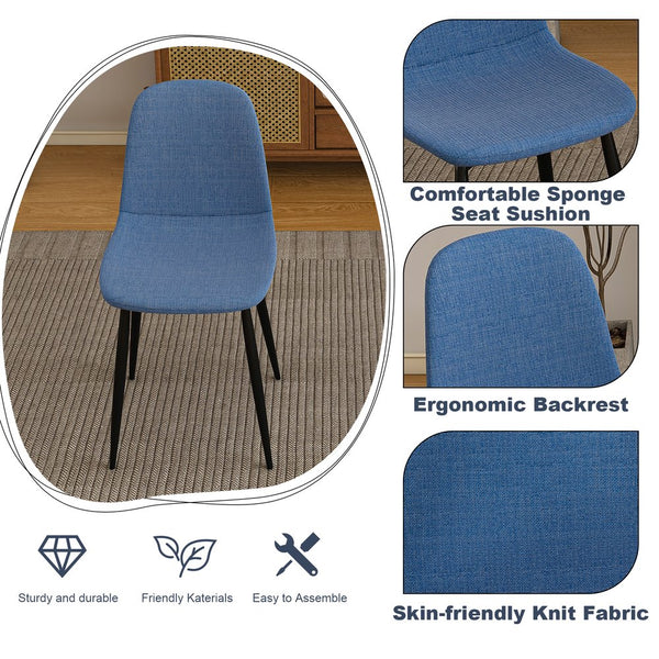 English Elm 63-Inch Rustic Industrial Dining Table Set With 4 Blue Chairs, Durable Iron Legs For Home & Patio W2699S00066