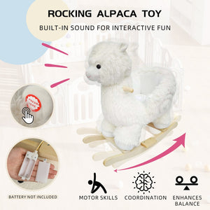 English Elm Kids Alpaca Plush Rocking Toy with Lullaby Sounds Jingle Bells and Safety Belt W3723P374144