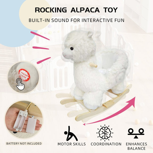 English Elm Kids Alpaca Plush Rocking Toy with Lullaby Sounds Jingle Bells and Safety Belt W3723P374144