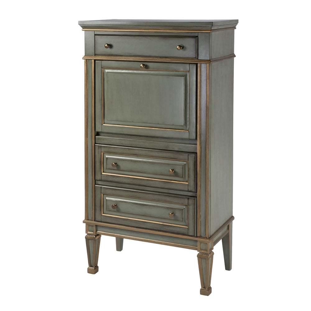 Butler Specialty Wordsworth Elegant Wood 4-drawer Secretary With Drop-front Writing Surface And Vintage Charm Pastel Green Rubberwood,Mdf,Cherry,Maple & Walnut Veneers 2126482-butler