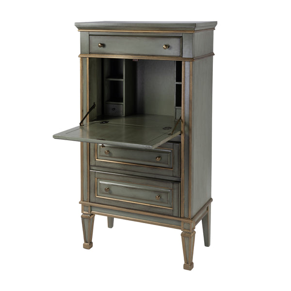 Butler Specialty Wordsworth Elegant Wood 4-drawer Secretary With Drop-front Writing Surface And Vintage Charm Pastel Green Rubberwood,Mdf,Cherry,Maple & Walnut Veneers 2126482-butler