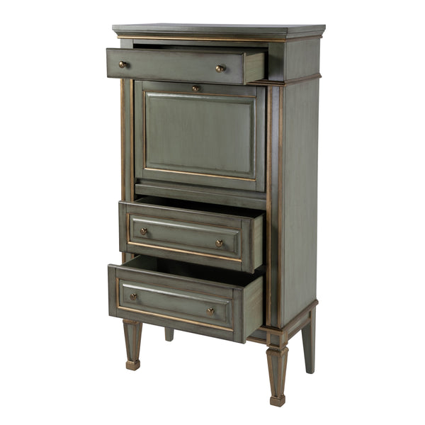 Butler Specialty Wordsworth Elegant Wood 4-drawer Secretary With Drop-front Writing Surface And Vintage Charm Pastel Green Rubberwood,Mdf,Cherry,Maple & Walnut Veneers 2126482-butler