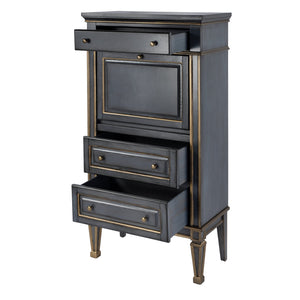 Butler Specialty Wordsworth Elegant Wood 4-drawer Secretary With Drop-front Writing Surface And Vintage Charm Pastel Blue Rubberwood,Mdf,Cherry,Maple & Walnut Veneers 2126483-butler