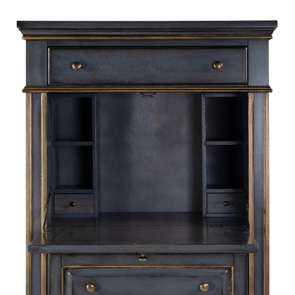 Butler Specialty Wordsworth Elegant Wood 4-drawer Secretary With Drop-front Writing Surface And Vintage Charm Pastel Blue Rubberwood,Mdf,Cherry,Maple & Walnut Veneers 2126483-butler