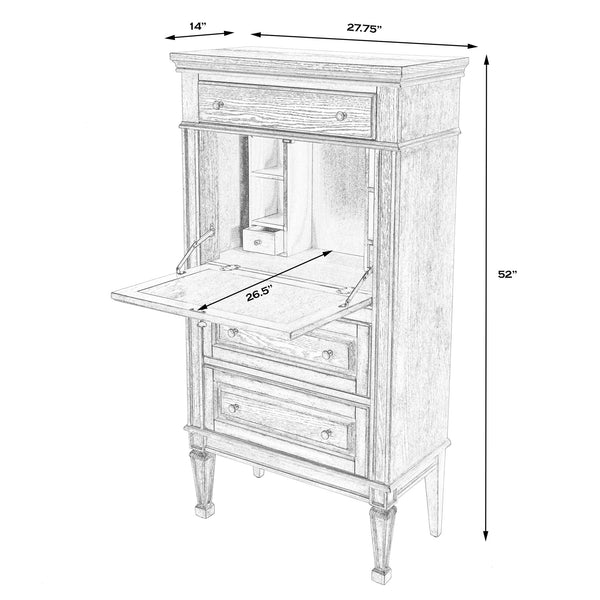 Butler Specialty Wordsworth Elegant Wood 4-drawer Secretary With Drop-front Writing Surface And Vintage Charm Pastel Blue Rubberwood,Mdf,Cherry,Maple & Walnut Veneers 2126483-butler
