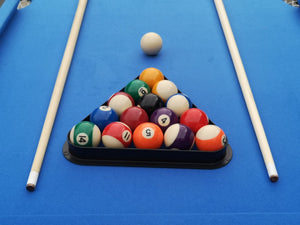 English Elm Pool Billiard Table Foldable Steel Frame Velvet Cloth Surface Home Game Room Black+Blue W1936P334778