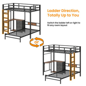 English Elm Bunk Bed Steel Frame with Rgb Lighting Charging Station Drawers and Folding Desk W1820P420816