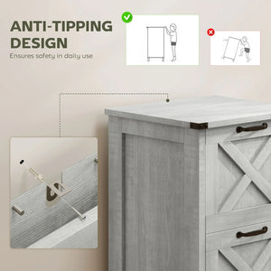 English Elm Farmhouse Filing Cabinet with 2 Deep Drawers Distressed Gray Barn Door Home Office T3971P405208