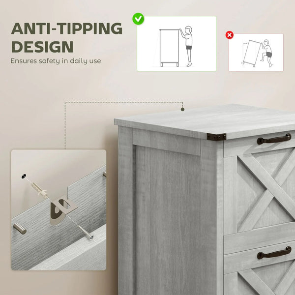 English Elm Farmhouse Filing Cabinet with 2 Deep Drawers Distressed Gray Barn Door Home Office T3971P405208