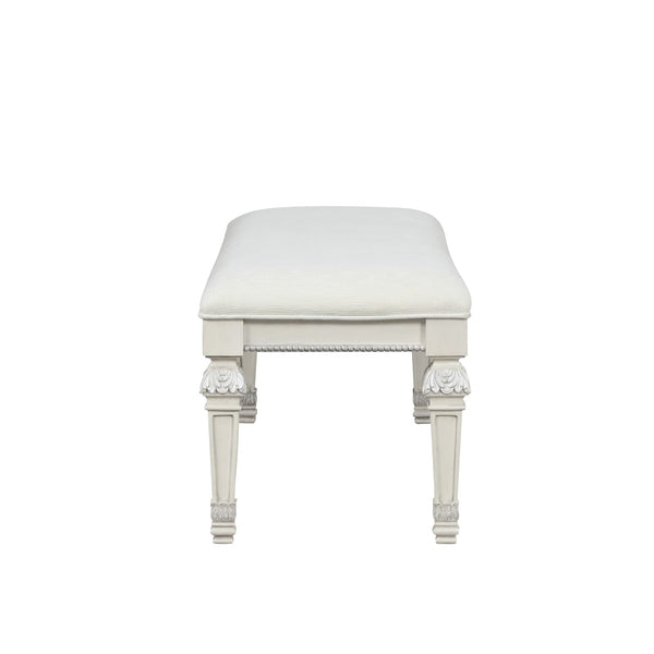 English Elm Metal Silver Traditional Accent Bench 54" W Creamy White Tufted Seat, Ornate Round Knobs, Entryway Seating Appeal B2741P343801