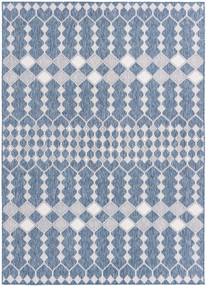 Unique Loom Outdoor Trellis Traliccio Machine Made Trellis Rug Blue, Ivory/Gray 7' 10" x 11' 0"