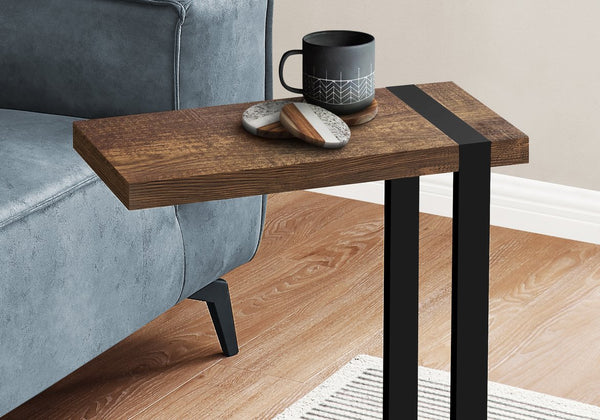 English Elm Accent C-Shaped Side Table with Reclaimed Wood-Look Top and Sleek Metal Frame for Small Spaces Brown 28 L x 13 W x 6 H B2710P219144
