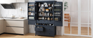English Elm Topmax Freestanding Pine Wood Kitchen Pantry Cabinet with Wine Rack Gray SP000070AAE