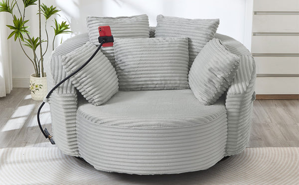 English Elm Swivel Barrel Accent Chair Chenille Tufted Round Club Seat for Living Room Lounge Light Grey N719S002320R