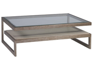 Lexington Artistica Home Soiree Rectangular Cocktail Table – Contemporary Elegance With Glass Top And Unique Antique Finish Silver Leaf Wood 2128-945