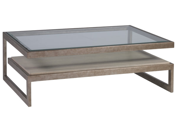 Lexington Artistica Home Soiree Rectangular Cocktail Table – Contemporary Elegance With Glass Top And Unique Antique Finish Silver Leaf Wood 2128-945
