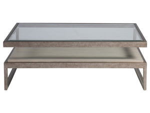 Lexington Artistica Home Soiree Rectangular Cocktail Table – Contemporary Elegance With Glass Top And Unique Antique Finish Silver Leaf Wood 2128-945