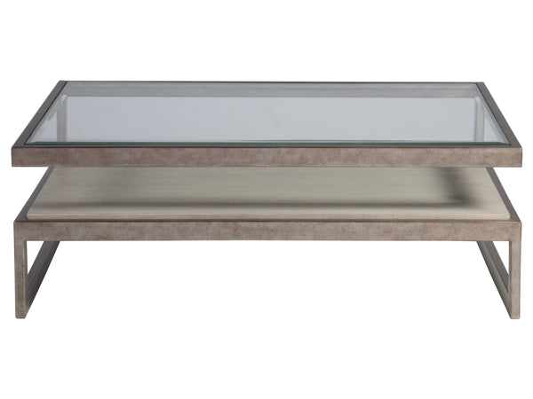 Lexington Artistica Home Soiree Rectangular Cocktail Table – Contemporary Elegance With Glass Top And Unique Antique Finish Silver Leaf Wood 2128-945