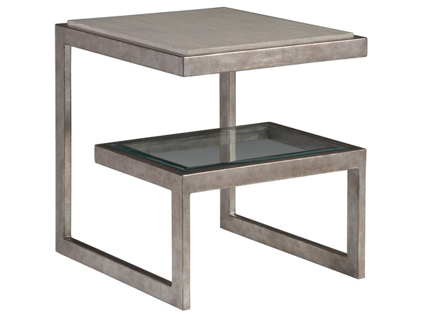 Lexington Artistica Home Soiree Rectangular End Table - Contemporary Design With Antique Silver Leaf And Quartered Oak Top Silver Leaf Wood 2128-955