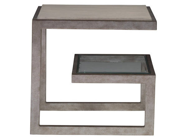 Lexington Artistica Home Soiree Rectangular End Table - Contemporary Design With Antique Silver Leaf And Quartered Oak Top Silver Leaf Wood 2128-955