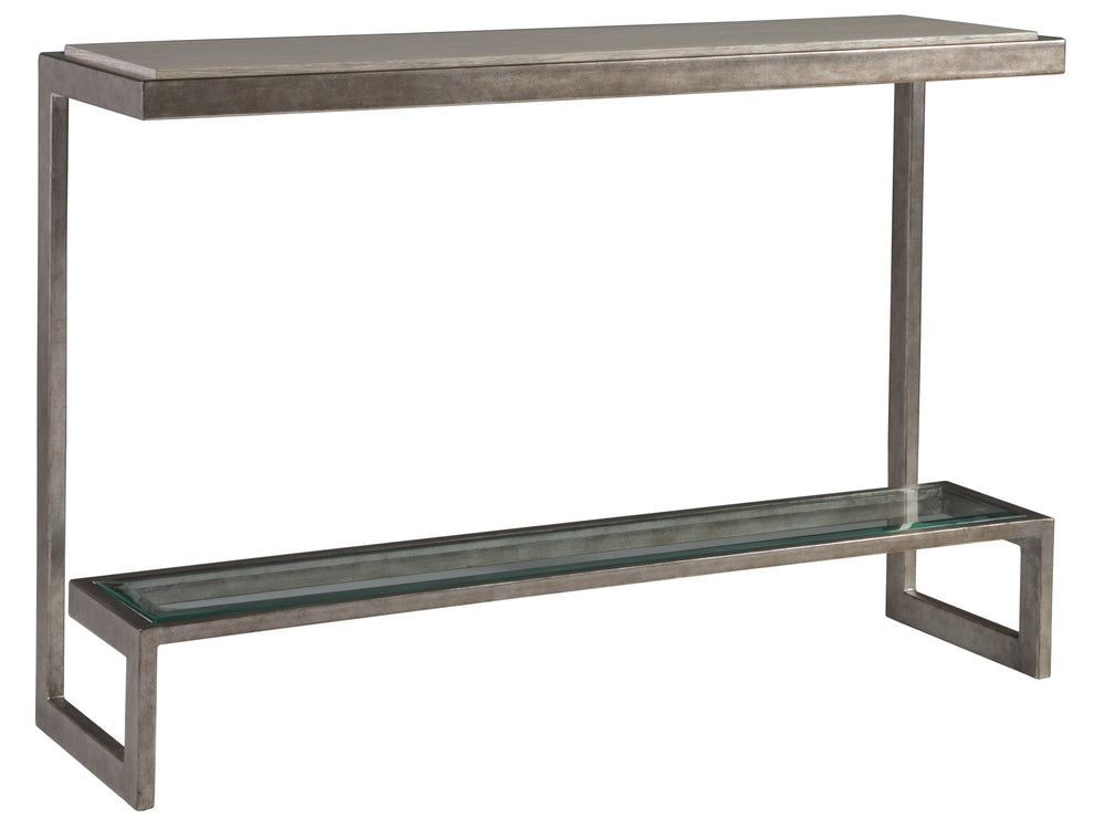 Lexington Artistica Home Soiree Console - Contemporary Elegance With Antiqued Silver Metal Base And Unique White Oak Finish Silver Leaf Wood 2128-967