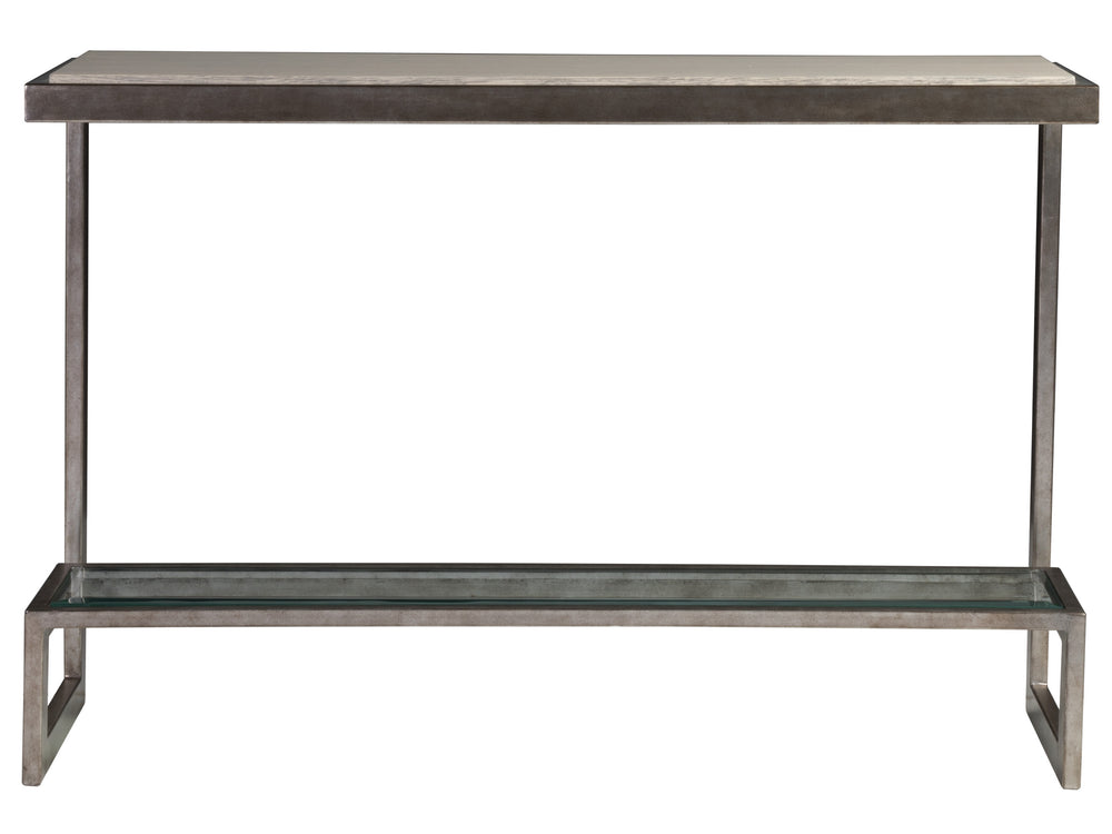 Lexington Artistica Home Soiree Console - Contemporary Elegance With Antiqued Silver Metal Base And Unique White Oak Finish Silver Leaf Wood 2128-967