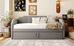 English Elm Twin Linen Upholstered Daybed with Pop up Trundle and Built in Usb Charging Gray SF000199AAE