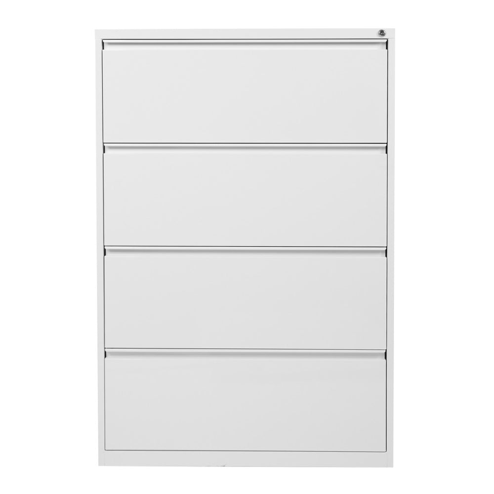 OSP Home Furnishings 36" Wide Four Drawer Lateral File Cabinet with Ball Bearing Slides and Locking Storage 4 LF436-WH