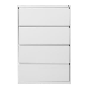 OSP Home Furnishings 36" Wide Four Drawer Lateral File Cabinet with Ball Bearing Slides and Locking Storage 4 LF436-WH