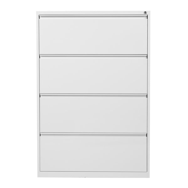 OSP Home Furnishings 36" Wide Four Drawer Lateral File Cabinet with Ball Bearing Slides and Locking Storage 4 LF436-WH