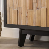 English Elm Modern Wooden 4-Door Storage Cabinet With Textured Geometric Design - Natural Wood Door