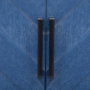 English Elm K&K Farmhouse Kitchen Island with 3D Wave Stripes Ash Veneer, Drop Leaf, Rolling Cart Storage Navy Blue N707P207915E