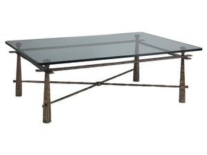 Lexington Artistica Home Cortona Rectangular Cocktail Table - Stunning Hammered Iron Base With Elegant Glass Top For Home Décor Natural Iron Wood 2129-945c