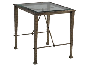 Lexington Artistica Home Cortona Elegant Rectangular End Table With Unique Hammered Iron Base And Tempered Glass Top Design Natural Iron Wood 2129-955c