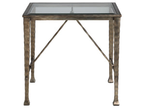 Lexington Artistica Home Cortona Elegant Rectangular End Table With Unique Hammered Iron Base And Tempered Glass Top Design Natural Iron Wood 2129-955c