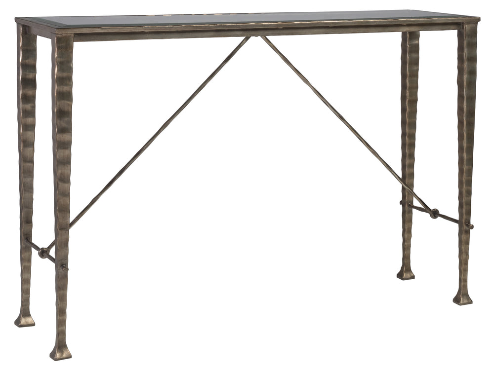 Lexington Artistica Home Cortona Console Table With Stunning Glass Top And Hammered Iron Base - Artisan Crafted Elegance Natural Iron Wood 2129-967c