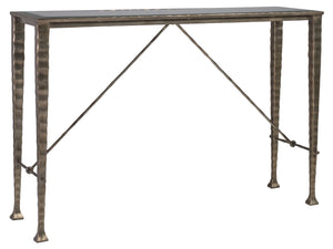 Lexington Artistica Home Cortona Console Table With Stunning Glass Top And Hammered Iron Base - Artisan Crafted Elegance Natural Iron Wood 2129-967c