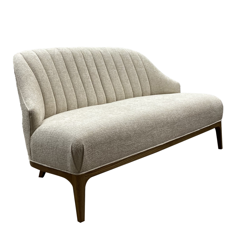 Inga Settee - Elegant Crhom Nona Oatmeal Upholstered Sofa on Solid White Oak Frame, Modern Design
