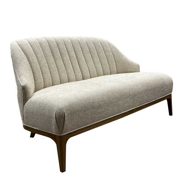 Inga Settee - Elegant Crhom Nona Oatmeal Upholstered Sofa on Solid White Oak Frame, Modern Design
