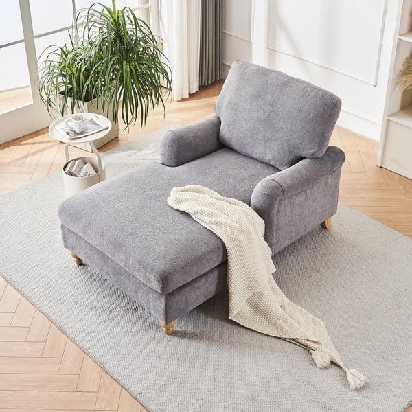 English Elm Modern Mid-Century Oversized Chaise Lounger Sofa Bed with Solid Wood Legs, Deep Seat Comfort Sleeper Grey W2363S00070