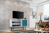 Manhattan Comfort Liberty Mid-Century Modern TV Stand White and Aqua Blue 212BMC63