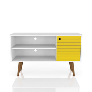 Manhattan Comfort Liberty Mid-Century Modern TV Stand White and Yellow 212BMC64