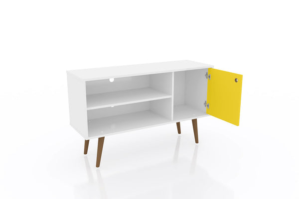 Manhattan Comfort Liberty Mid-Century Modern TV Stand White and Yellow 212BMC64