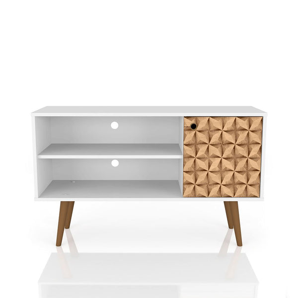 Manhattan Comfort Liberty Mid-Century Modern TV Stand White and 3D Brown Prints 212BMC67
