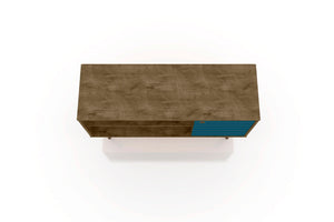 Manhattan Comfort Liberty Mid-Century Modern TV Stand Rustic Brown and Aqua Blue 212BMC93